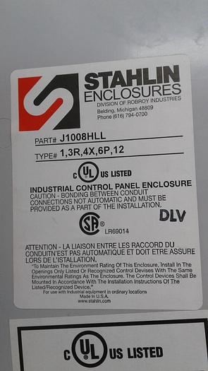 Used Stahlin Enclosures J1008HL Industrial Control Panel Enclosure