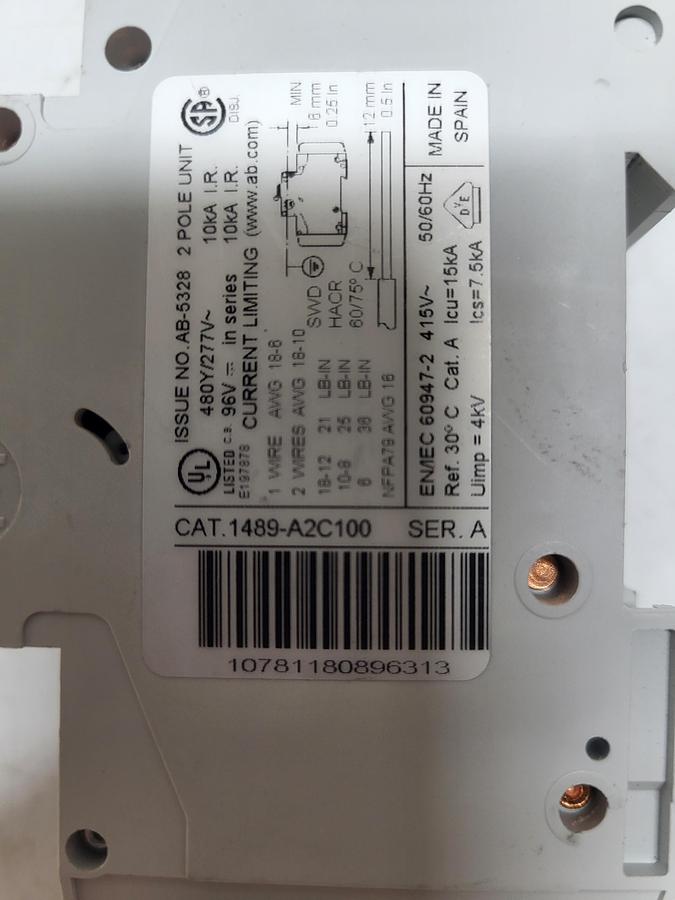 Used Allen-Bradley 1489-A2C100 Ser.A