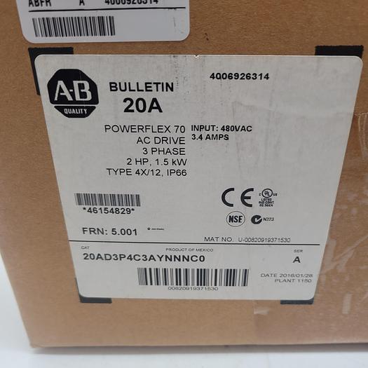 Allen-Bradley Bulletin 20A Power Flex 20AD3P4C3AYNNNC0 Ser.A