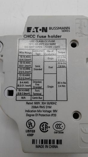 Used Eaton Bussmann Series CHCC Fuse Holder 