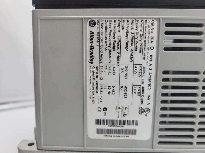 Used Allen-Bradley 20A D 011 A3 AYNANC0 Ser.A