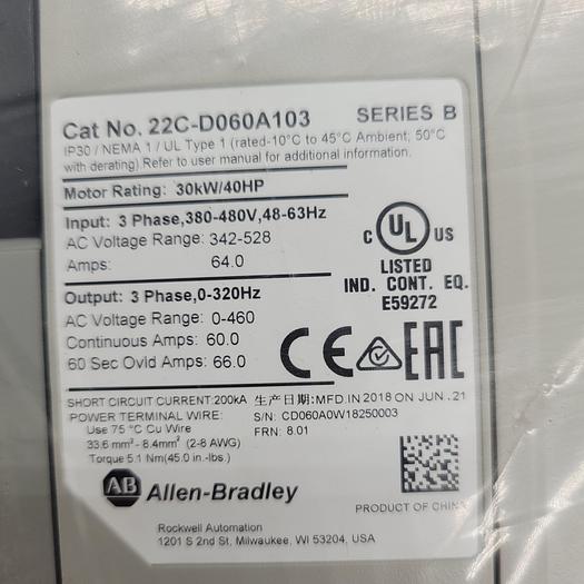 Powerflex 400 40HP 22CD060A103/A SAME DAY SHIPPING Sealed Athentic AB NOS