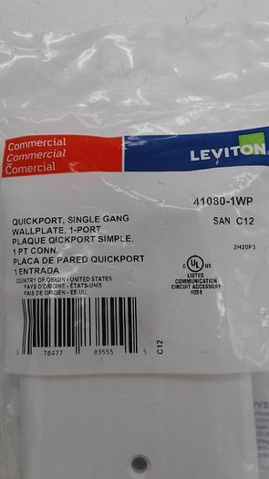 Leviton Quickport, Single Gang Wallplate 1 port 41080-1WP