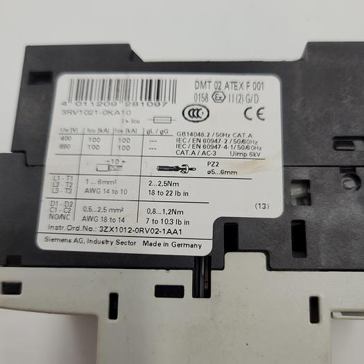 Used Siemens 3RV1021-0KA10 Circuit Breaker