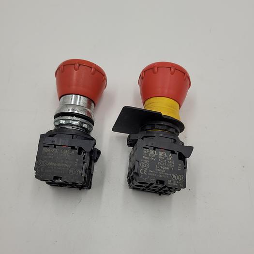Used Allen Bradley 800FP-MT44PX01S & base 800F-X01 Ser. A push button red twist on