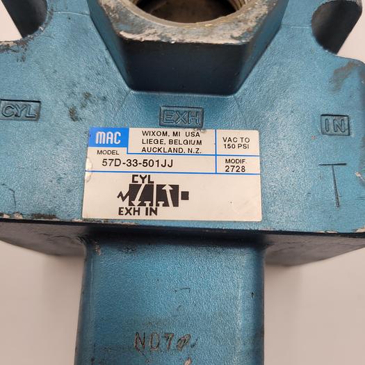 Used MAC 57D-33-501JJ valve CONNECTED to MAC solenoid 250B-501JJ