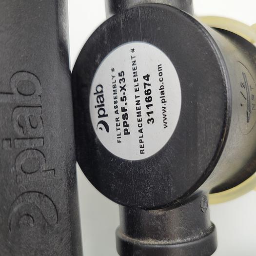 Used PIAB Vacuum pump with silencer PCL.P2BN.S.08E.SV And Vacuum filter 1/2" NPT PPSF.5-X35 And GAUGE