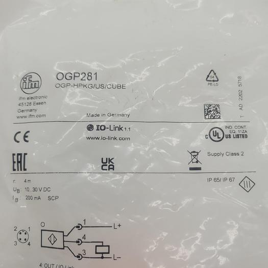 Used IFM OGP-HPKG/US/CUBE Retro Reflective Sensor