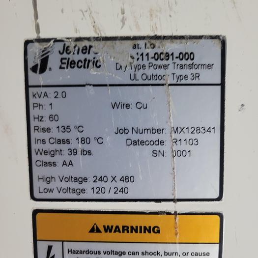 Used Jefferson Electric 411-0C91-00 Dry Type Transformer