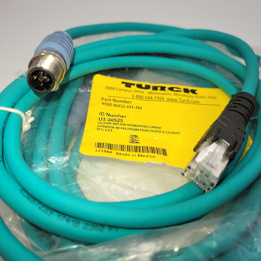 Used TURCK RSSD RJ45S 441-2M ETHERNET, Extension Cable, M12, RJ45 Connector, Shielded Male Connector, U3-00525 *NEW*