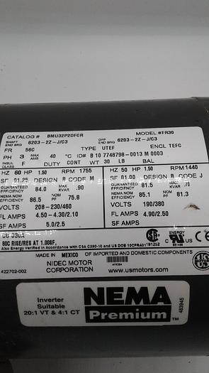 Used Stearns NIDEC Motor Corporation BMU32P2DFCR Inverter Suitable