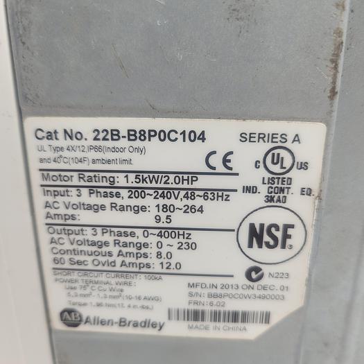 Used Allen-Bradley Power Flex 40 22B-B8P0C104 Power Terminal