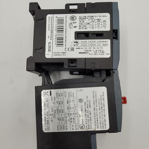 Used SIEMENS 3RT-2017-1BB41 CONTACTOR & THERMAL OVERLOAD RELAY 3.5 - 5.0 AMP