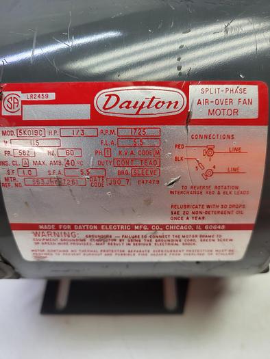 Used Dayton Split-Phase Air-Over Fan Motor 5K019C