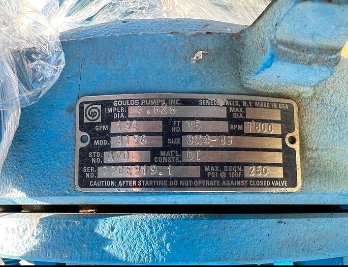 Used Pump, Centrif, 5 HP, 4" In / 3" Out, Goulds, 193 GPM #C744908