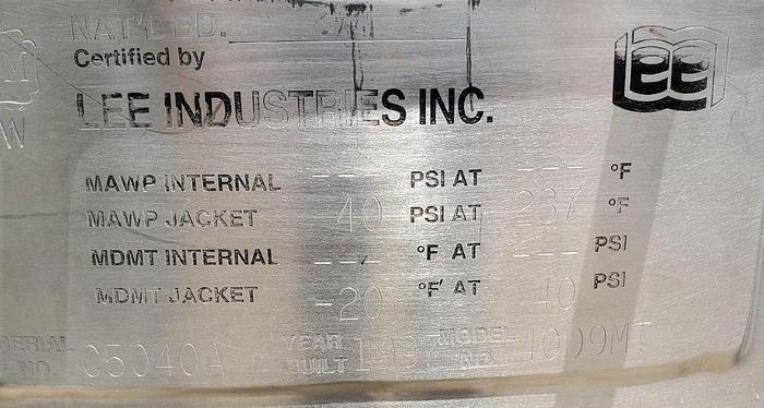 Used 40 GALLON LEE DOUBLE MOTION MIX KETTLE - S/S - 40 PSI JACKET