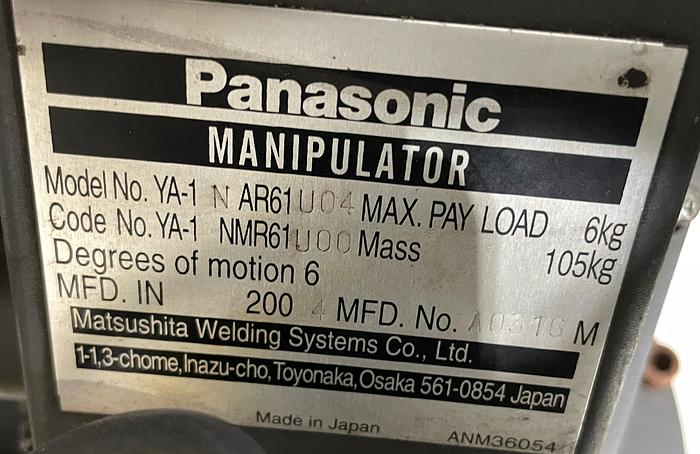Used PANASONIC MODEL YA1NAR61U04 6 AXIS 6 KG ROBOT WITH CONTROLLER FOR PARTS