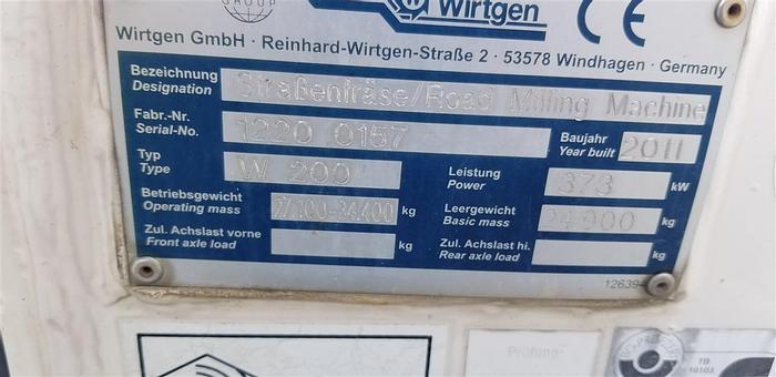 Used 2011 Wirtgen W200, 2.0 Meter Drum