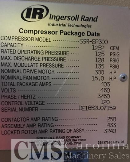 Used Ingersol Rand 300 HP Compressor & Dryer