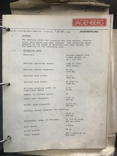 Used 90" ( 2.3M ) JAGENBERG 2300 CONWIND TWO DRUM SLITTER REWINDER 3300 FPM