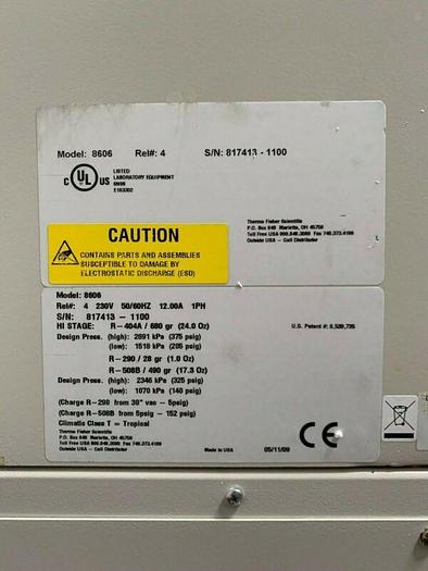 Used Thermo Scientific 8606 -86 ºC Ultra Low Laboratory Freezer 23 Cu Ft 230V