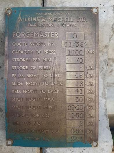 Used Press Hot Forging Wilkins & Mitchell