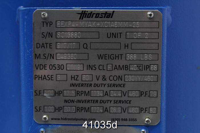 Used Hidrostal EEXP4-MYAK+XC1A6MM-25 Submersible Centrifugal Pumps with Mount #41035