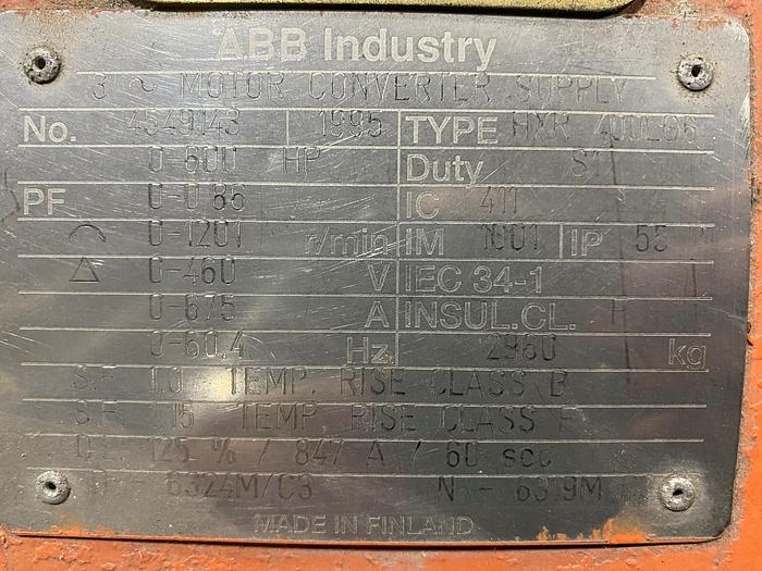 Used 600 HP ABB MOTOR 1200 RPM REBUILT 2017