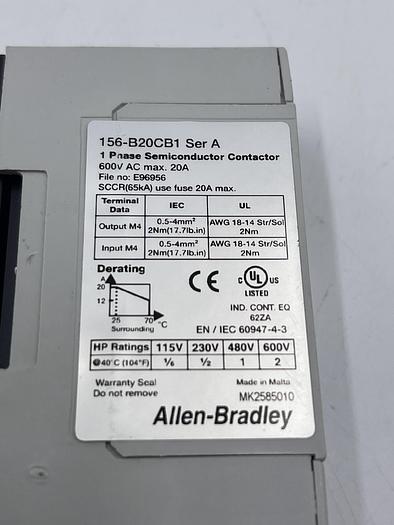 Used Allen-Bradley 156-B20CB1 Ser A