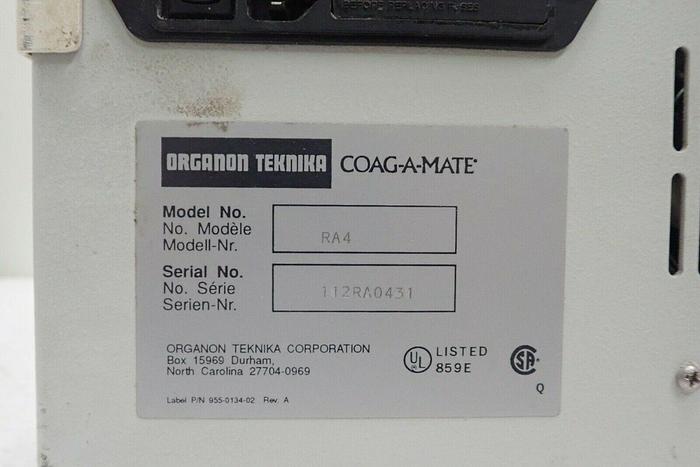 Used Organon Teknika Model RA4 Coag-A-Mate Coagulation Analyzer
