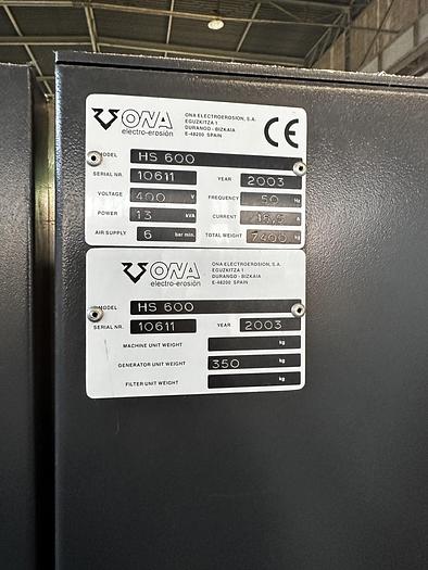 Ottime Elettroerosione a Tuffo Cnc ONA HS 600