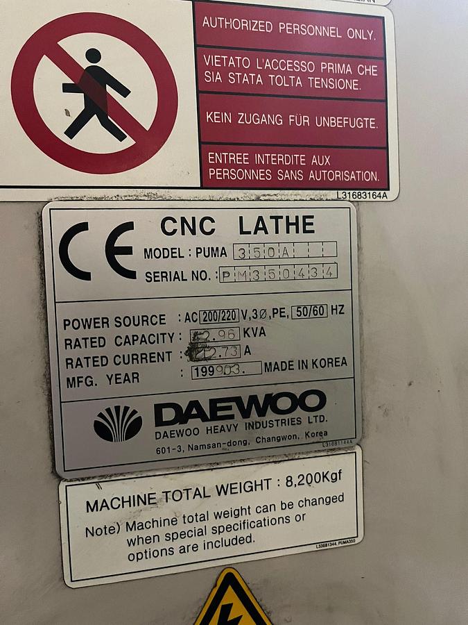 Installata Tornio Cnc DAEWOO PUMA 350 B