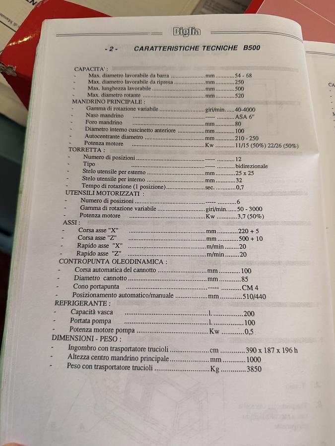 Buone Tornio Cnc BIGLIA B 500/S