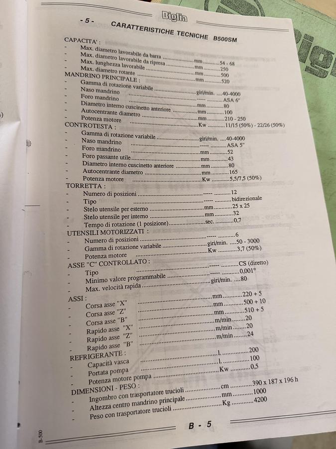 Buone Tornio Cnc BIGLIA B 500/S