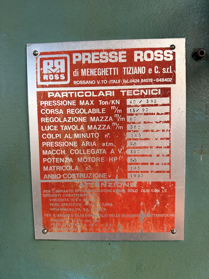 Ottime Pressa Eccentrica ROSS 40