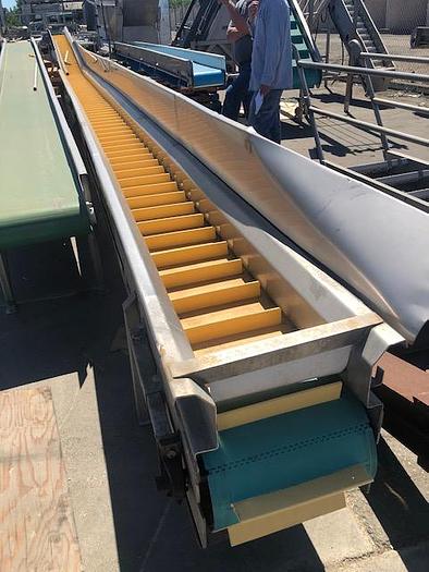 Used 40' Long x 12'' Wide  Stainless Steel Flighted Belt Conveyor