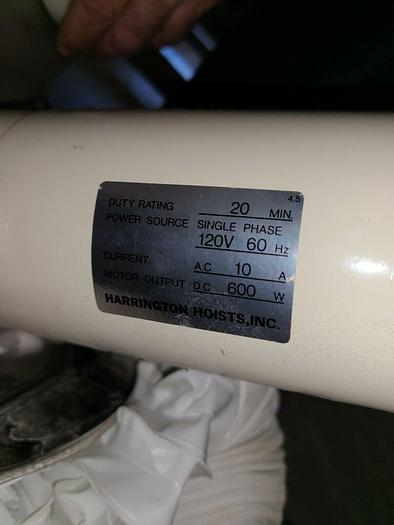 Used Carpenter Harrington Crane Hoist 1000 Lbs Capacity CLEAN ROOM Medical Stainless