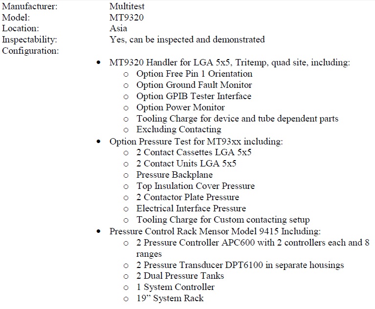 Used Multitest MT9320 Handler