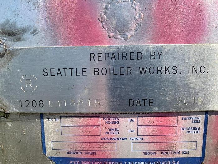 Used Tank, 1,500 Gallon, S/st, 4' x 18', 25 PSI, Coalescer Tank #S743658