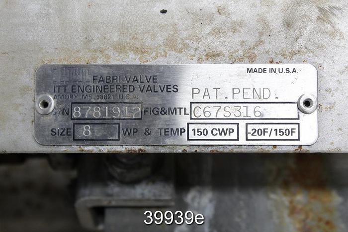 Used Fabri-Valve 8" Air Operated Knife Gate Valve #39939