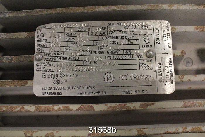 Used General Electric 5KS364SS308011 40 Hp Ac Motor, 1185 RPM, 460 Volt #31568