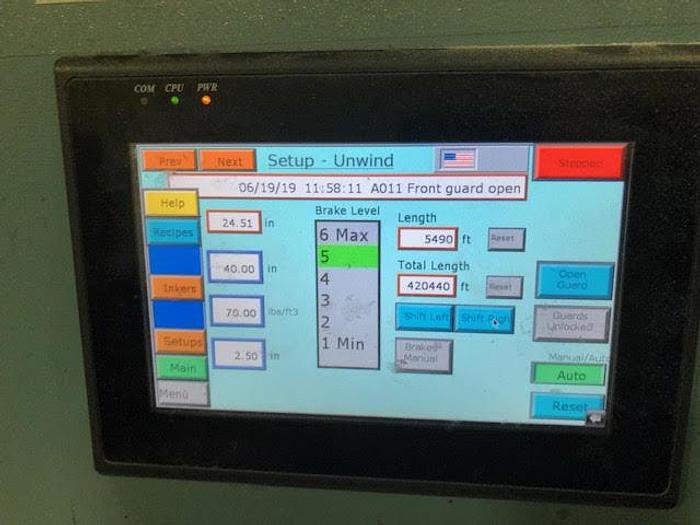 Used 36" WIDE JENNERJAHN MODEL JJM AD ROLL CONVERTER 6" DIAMETER REWIND