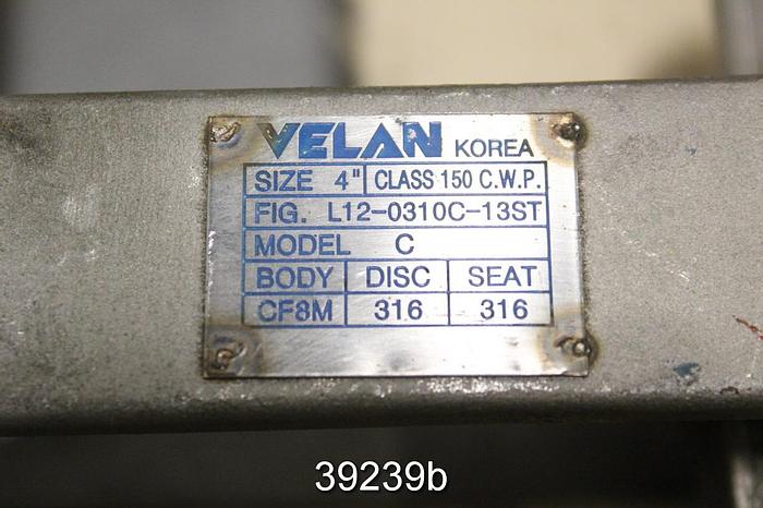 Unused Velan 4" Hand Operated Knife Gate Valve #39239