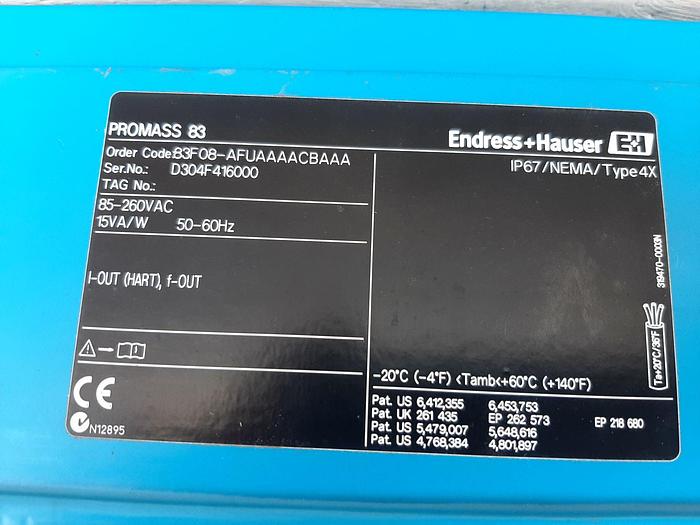 Used Meter, Flow, Endress Hauser, Promass F 3/8", 316 S/st, B #S743323