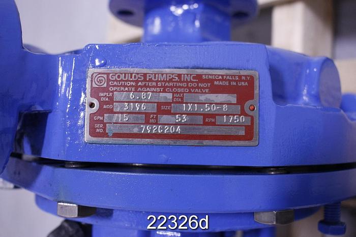 Used Goulds 3196 Pump, 3196St, 1X1.5X8, Ductile Iron Casing, 6.87" Impeller Diameter, 15 Gpm @ 53 Ft. Head, 1750 Rpm #22326