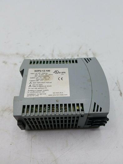 Used Sola SDP 2-12-100T DIN Rail Power Supply 115/230VAC Input, 12VDC 2.5A Output