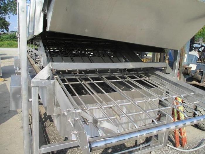 Used STEAM FIRED BLANCHER, 48" W X 16' LONG, TRIPLE PASS, OVERHEAD FRAMEWORK FOR HOISTING CANOPY, ALL STAINLESS STEEL M2003M