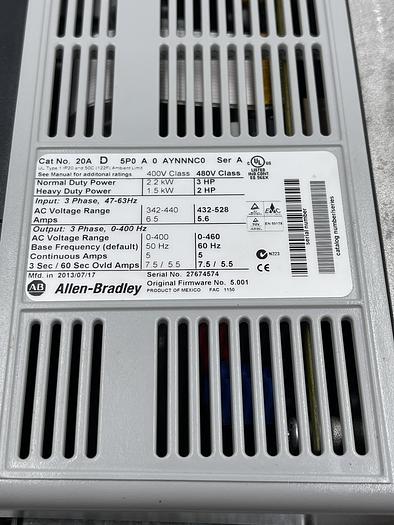 Used Allen-Bradley 20A D 5P0 A 0 AYNNNC0 Ser A 