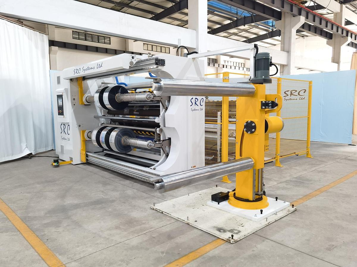 Used 82" WIDE NEW SRC SYSTEMS LTD. MODEL 810-LS DUPLEX SLITTER - 32" REWIND DIAMETER