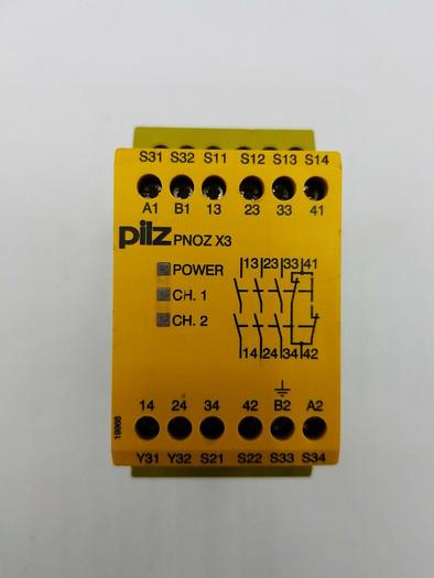 Used PILZ SAFETY RELAY PNOZ X3 120VAC/24VACDC 3n/0 1n/c 1so